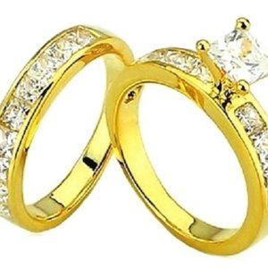 Solitaire 2.20Ctw Princess Created Diamond CZ 18K Engagement 2 Pcs Ring Set SZ 6